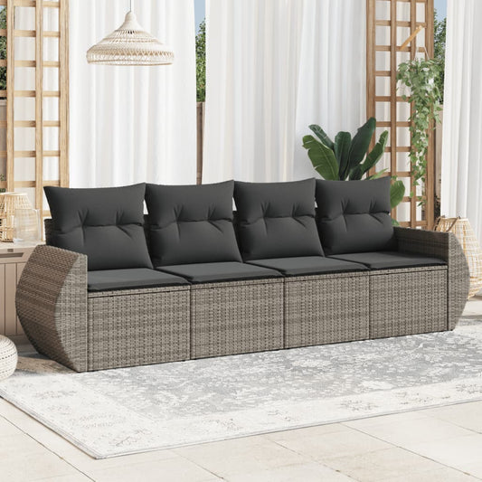 4-delige Loungeset met kussens poly rattan grijs Tuinsets | Creëer jouw Trendy Thuis | Gratis bezorgd & Retour | Trendy.nl