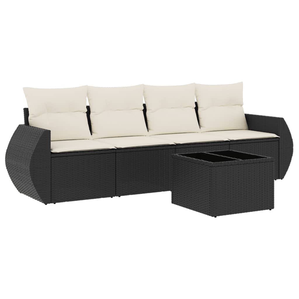 5-delige Loungeset met kussens poly rattan zwart Tuinsets | Creëer jouw Trendy Thuis | Gratis bezorgd & Retour | Trendy.nl