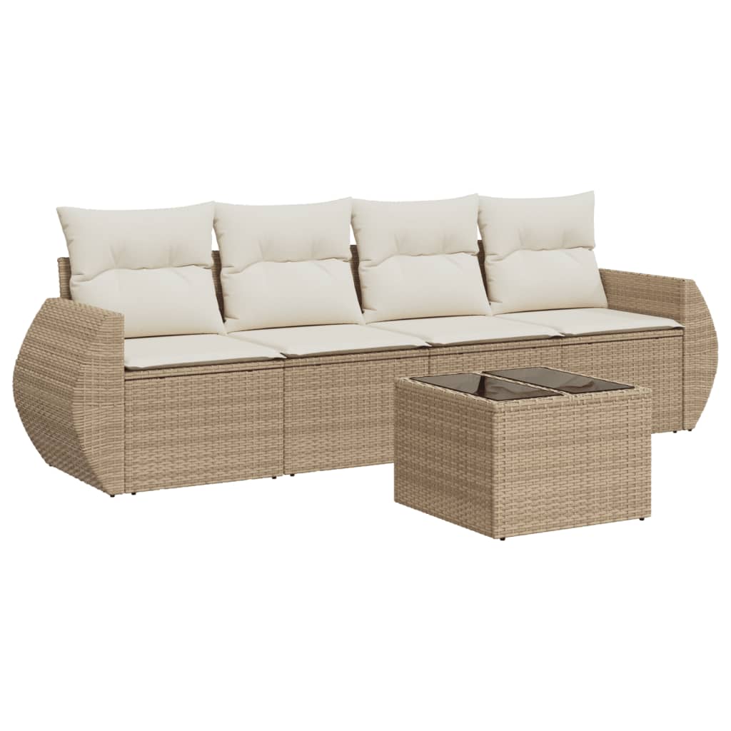 5-delige Loungeset met kussens poly rattan beige