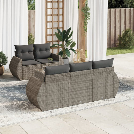 6-delige Loungeset met kussens poly rattan grijs Tuinsets | Creëer jouw Trendy Thuis | Gratis bezorgd & Retour | Trendy.nl