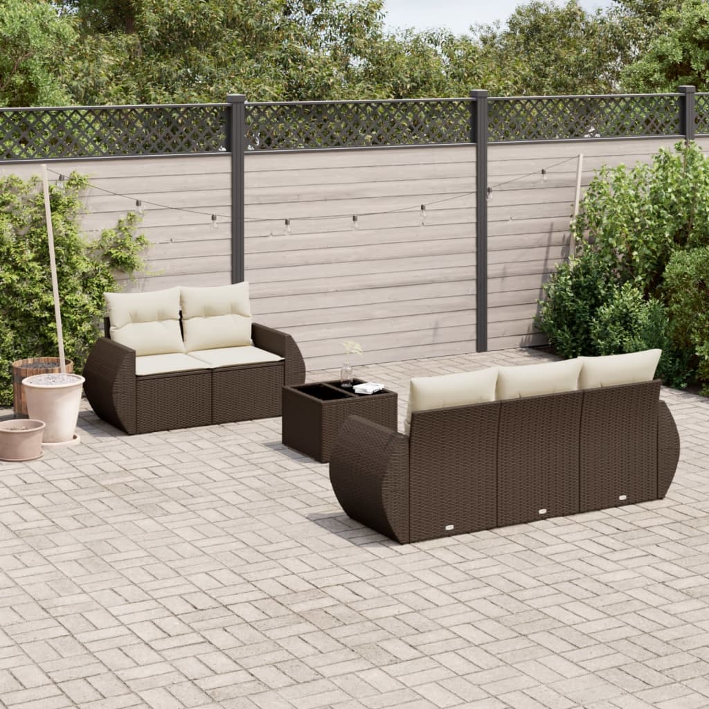 6-delige Loungeset met kussens poly rattan bruin