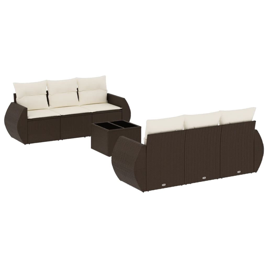 7-delige Loungeset met kussens poly rattan bruin