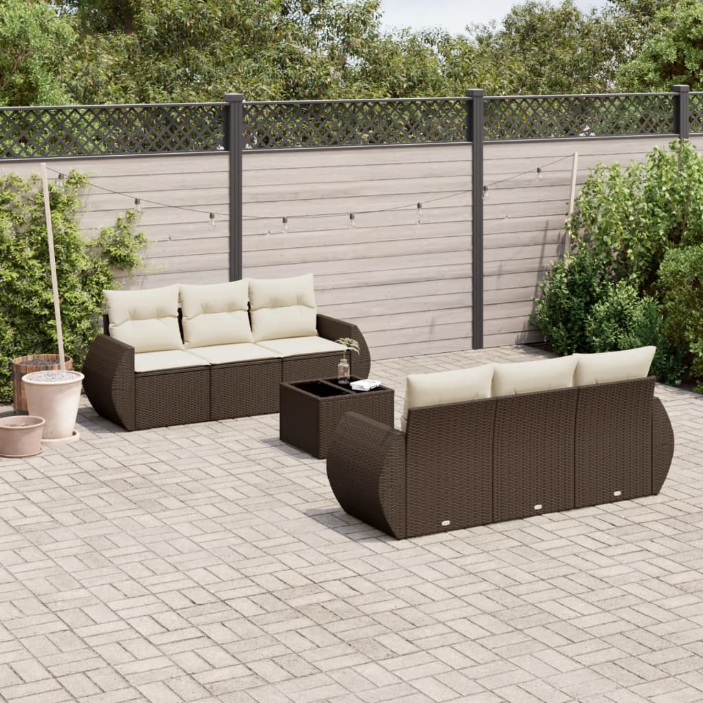 7-delige Loungeset met kussens poly rattan bruin