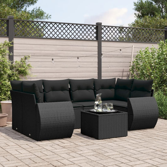 7-delige Loungeset met kussens poly rattan zwart Tuinsets | Creëer jouw Trendy Thuis | Gratis bezorgd & Retour | Trendy.nl