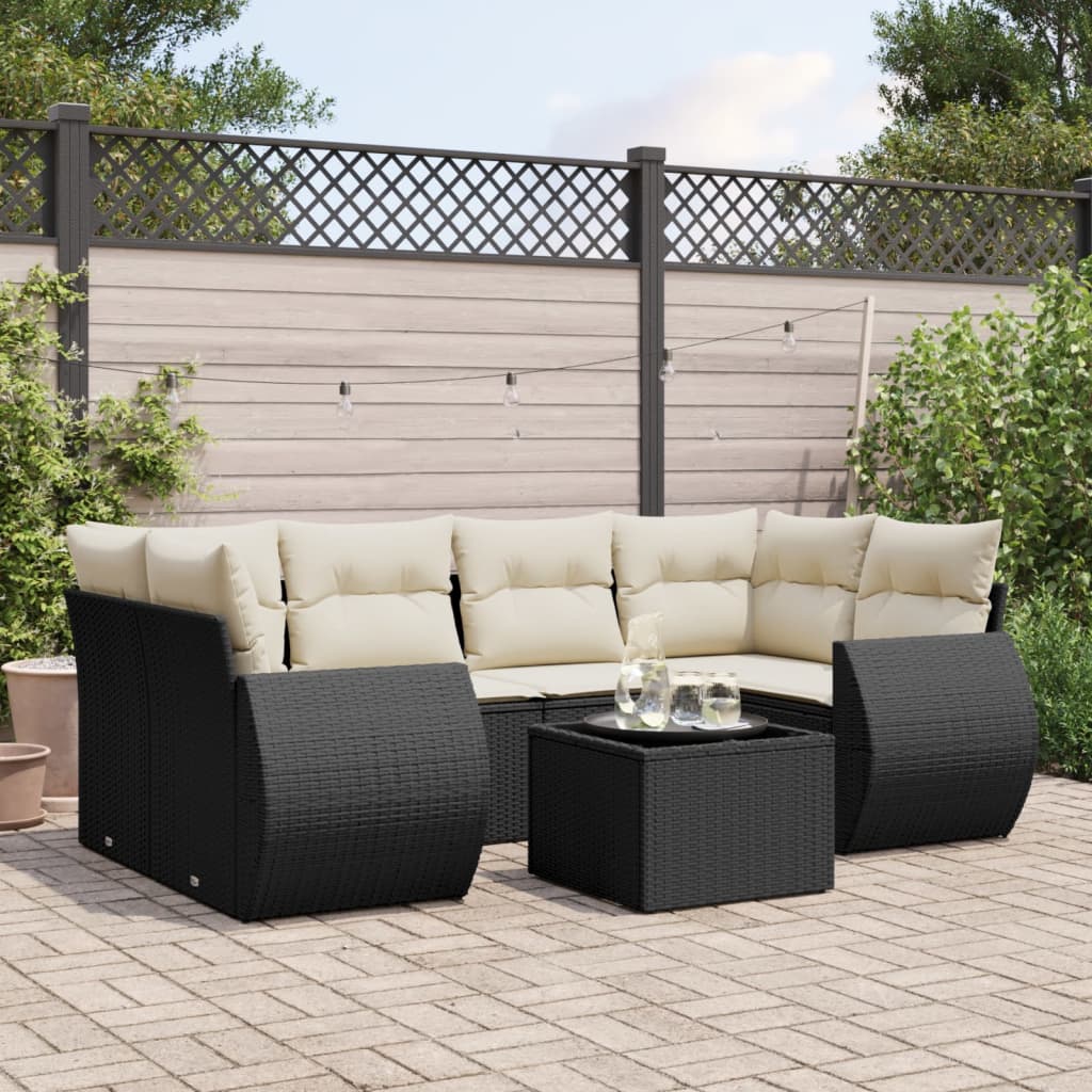 7-delige Loungeset met kussens poly rattan zwart Tuinsets | Creëer jouw Trendy Thuis | Gratis bezorgd & Retour | Trendy.nl