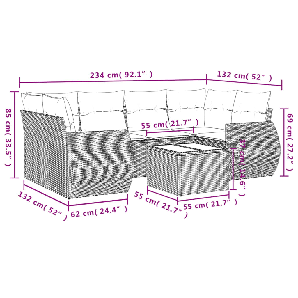 7-delige Loungeset met kussens poly rattan grijs Tuinsets | Creëer jouw Trendy Thuis | Gratis bezorgd & Retour | Trendy.nl