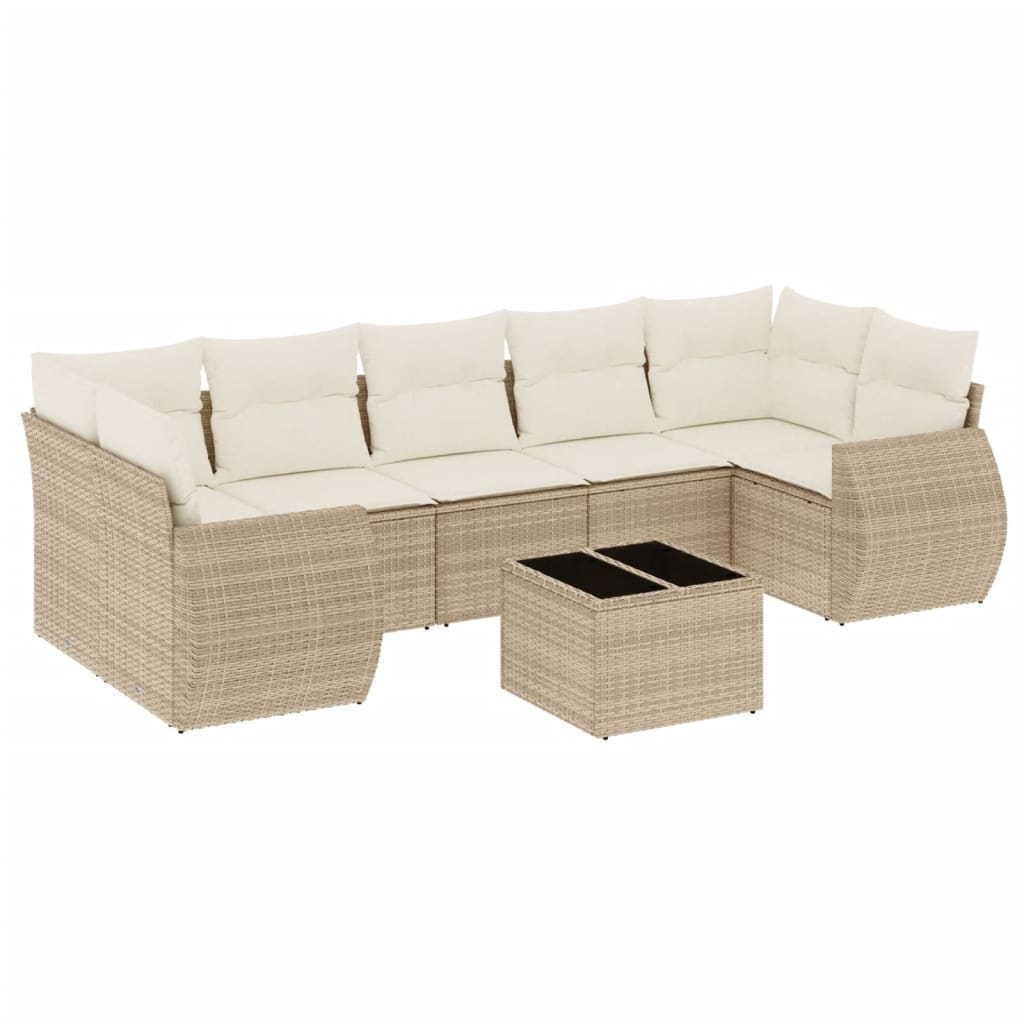 8-delige Loungeset met kussens poly rattan beige