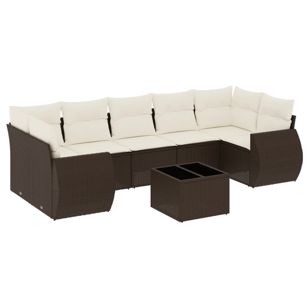 8-delige Loungeset met kussens poly rattan bruin