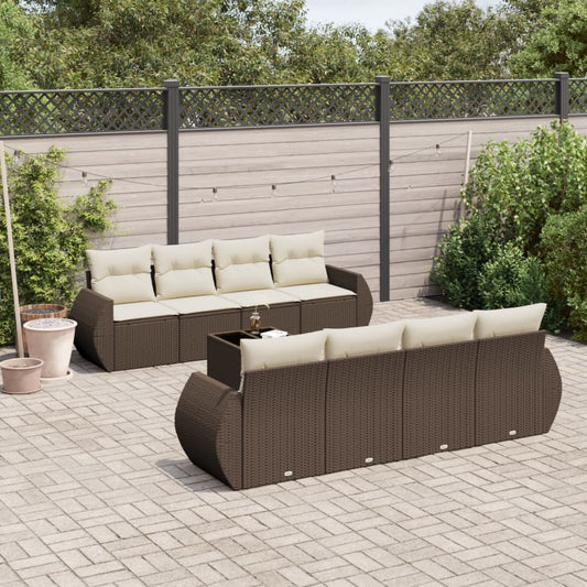 9-delige Loungeset met kussens poly rattan bruin