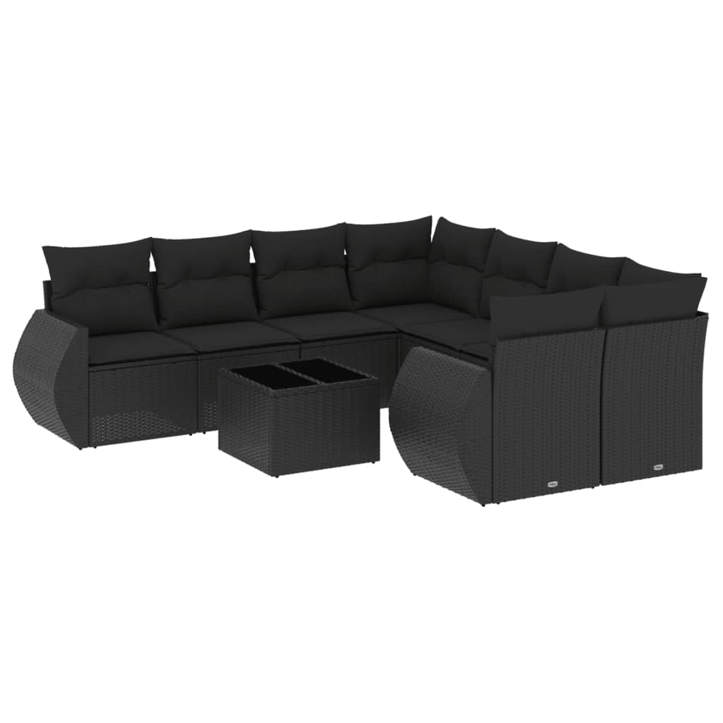 9-delige Loungeset met kussens poly rattan zwart Tuinsets | Creëer jouw Trendy Thuis | Gratis bezorgd & Retour | Trendy.nl