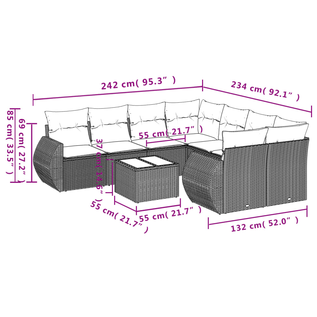 9-delige Loungeset met kussens poly rattan zwart Tuinsets | Creëer jouw Trendy Thuis | Gratis bezorgd & Retour | Trendy.nl