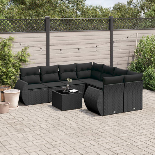 9-delige Loungeset met kussens poly rattan zwart Tuinsets | Creëer jouw Trendy Thuis | Gratis bezorgd & Retour | Trendy.nl