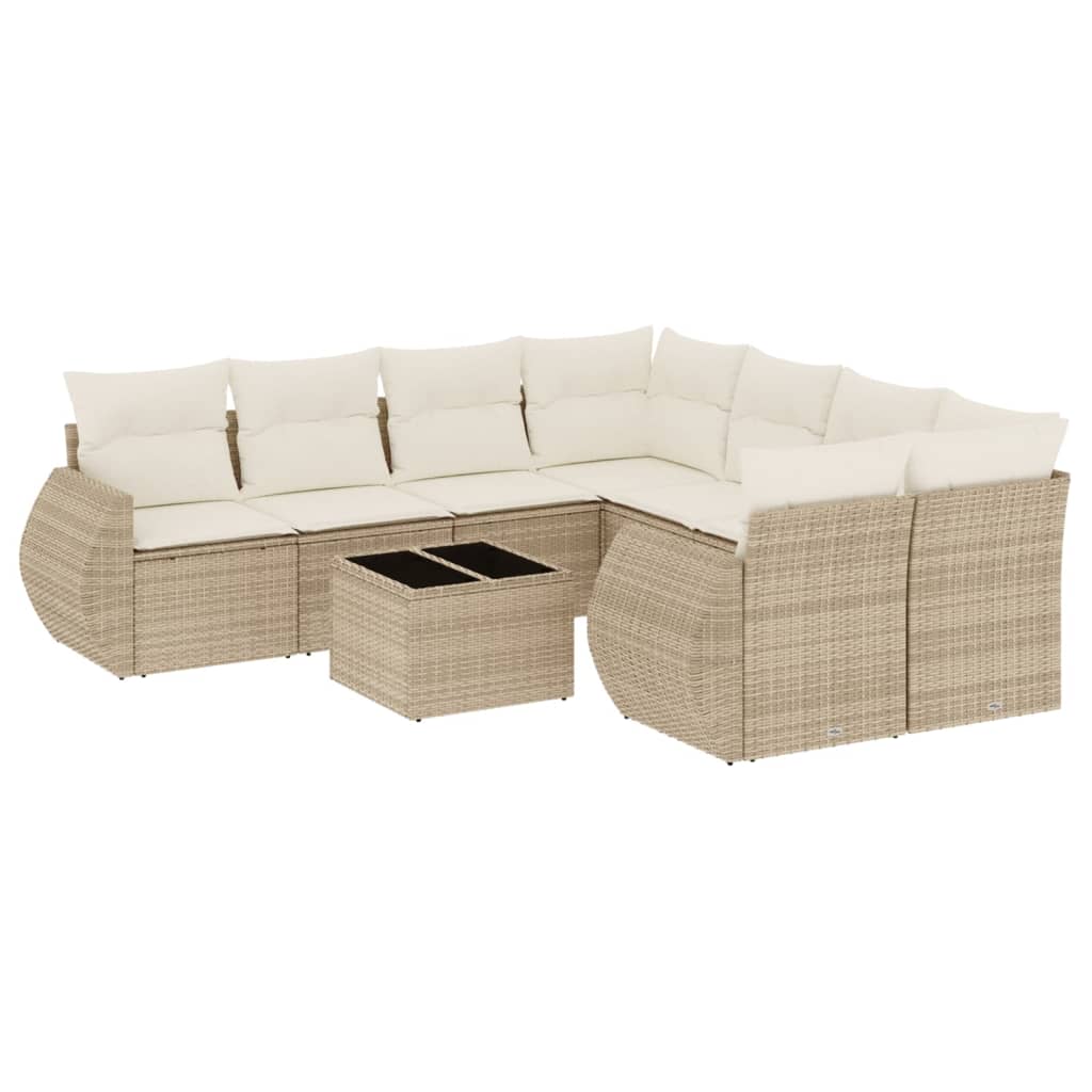 9-delige Loungeset met kussens poly rattan beige