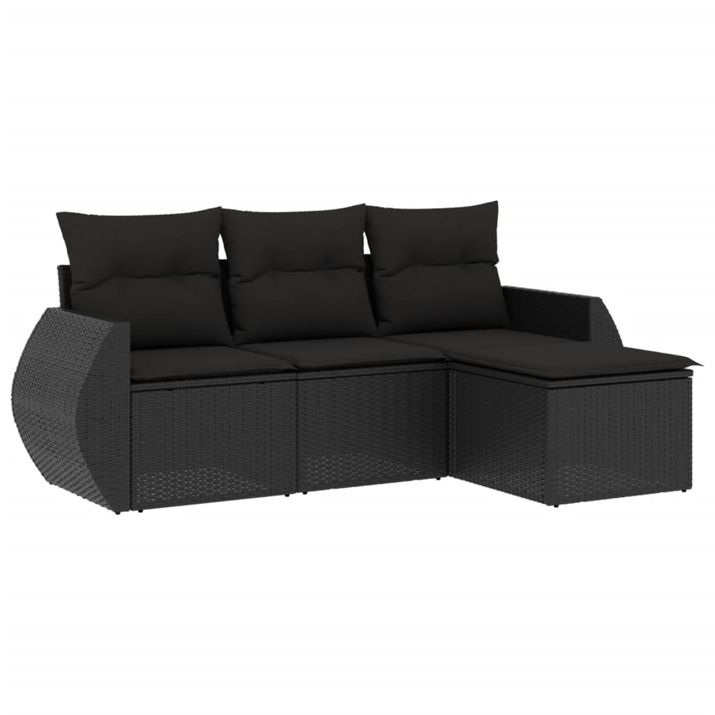 4-delige Loungeset met kussens poly rattan zwart Tuinsets | Creëer jouw Trendy Thuis | Gratis bezorgd & Retour | Trendy.nl