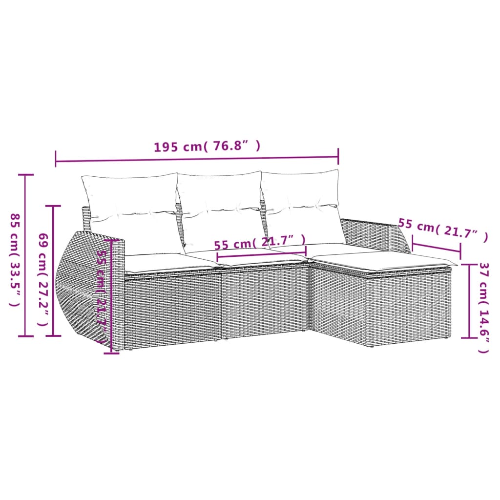 4-delige Loungeset met kussens poly rattan zwart Tuinsets | Creëer jouw Trendy Thuis | Gratis bezorgd & Retour | Trendy.nl