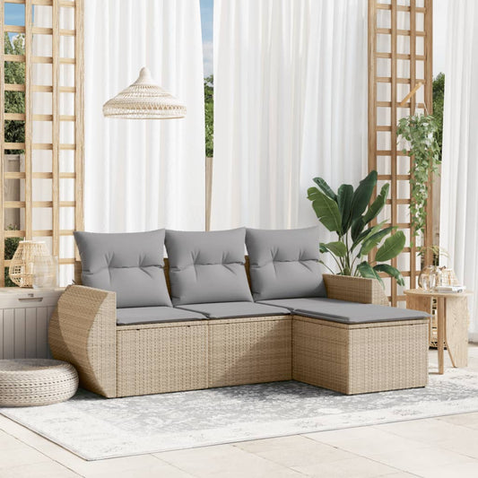 4-delige Loungeset met kussens poly rattan beige Tuinsets | Creëer jouw Trendy Thuis | Gratis bezorgd & Retour | Trendy.nl