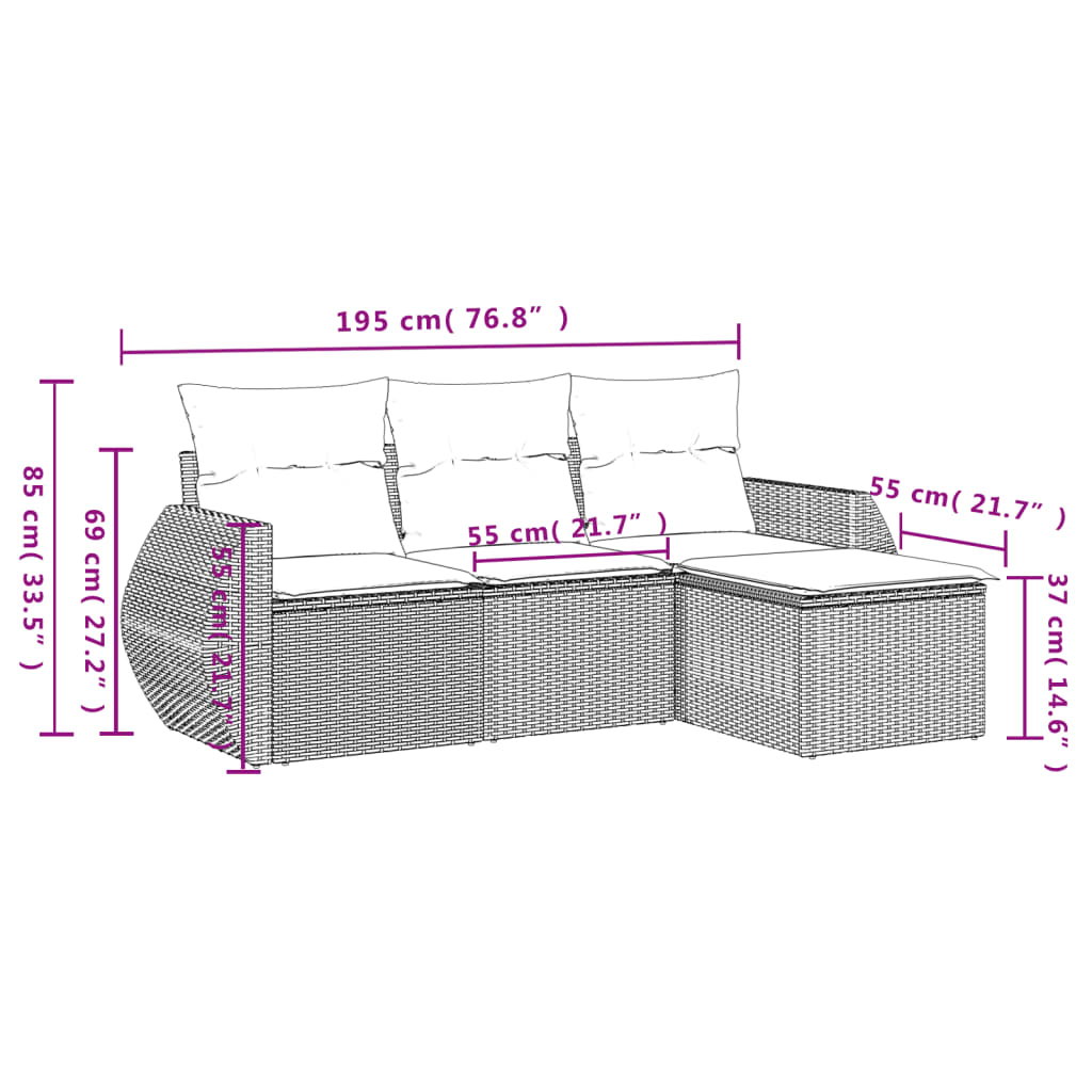 4-delige Loungeset met kussens poly rattan grijs Tuinsets | Creëer jouw Trendy Thuis | Gratis bezorgd & Retour | Trendy.nl