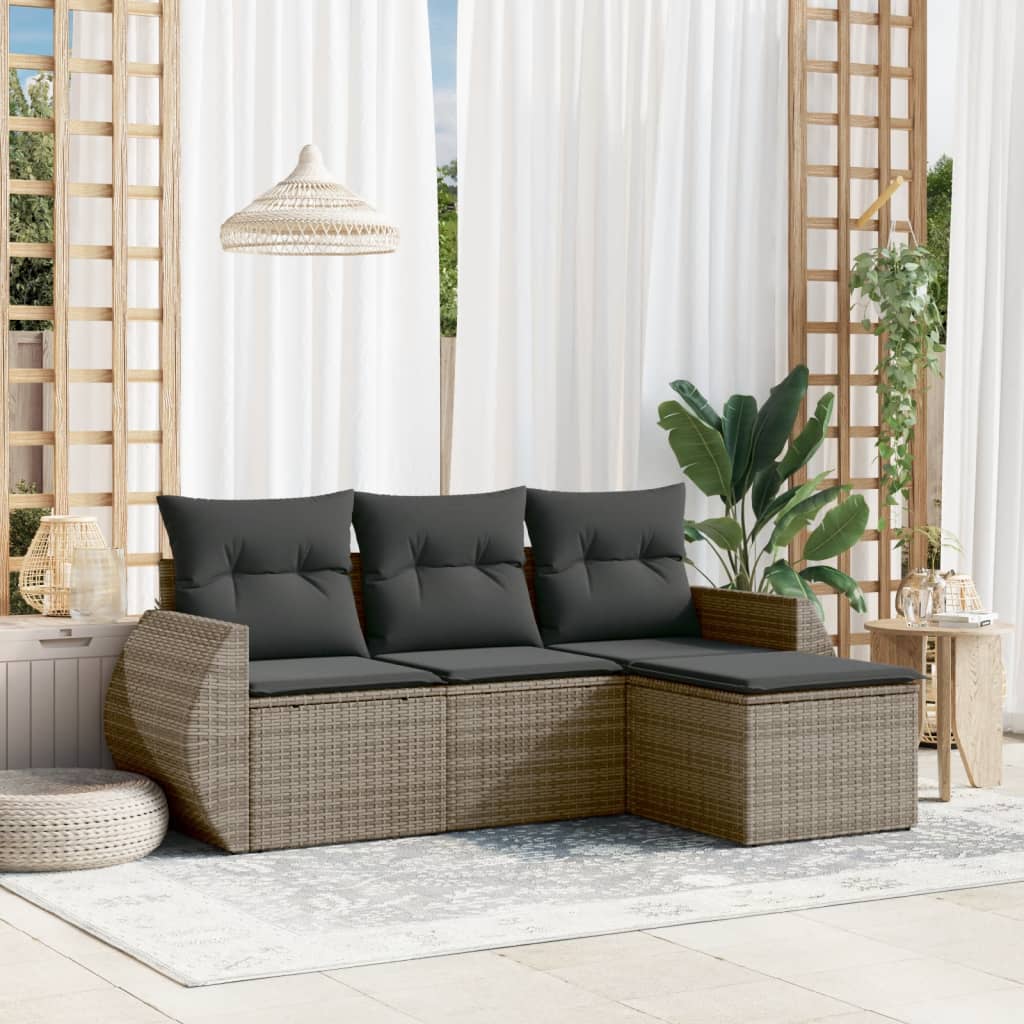 4-delige Loungeset met kussens poly rattan grijs Tuinsets | Creëer jouw Trendy Thuis | Gratis bezorgd & Retour | Trendy.nl