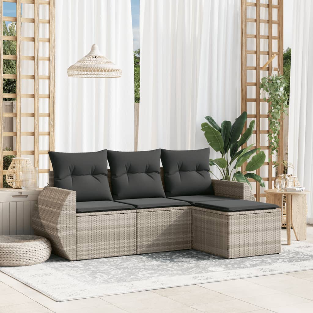 4-delige Loungeset met kussens poly rattan lichtgrijs Tuinsets | Creëer jouw Trendy Thuis | Gratis bezorgd & Retour | Trendy.nl