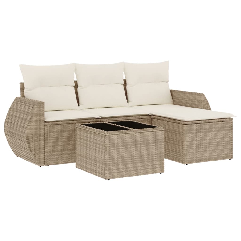 5-delige Loungeset met kussens poly rattan beige