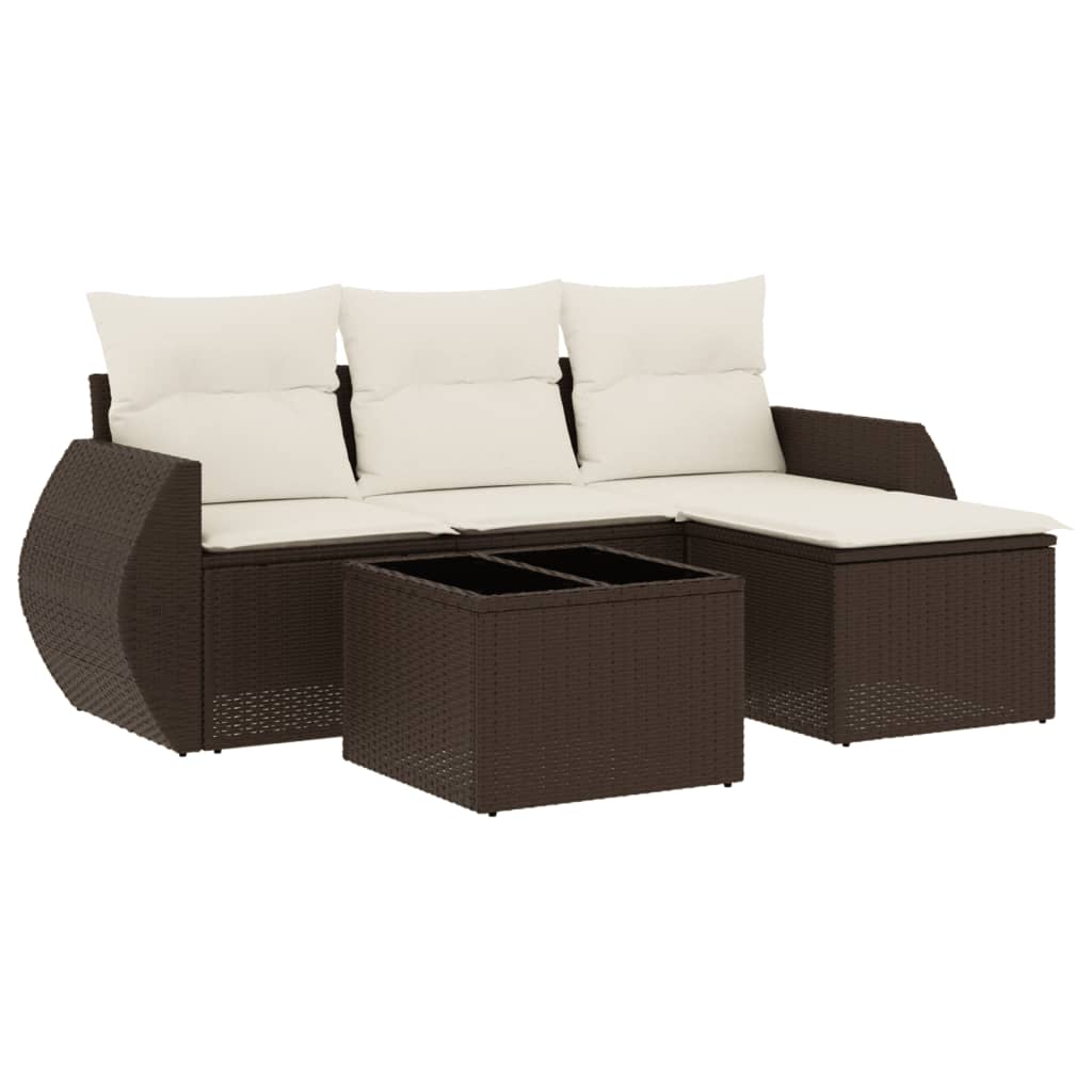 5-delige Loungeset met kussens poly rattan bruin