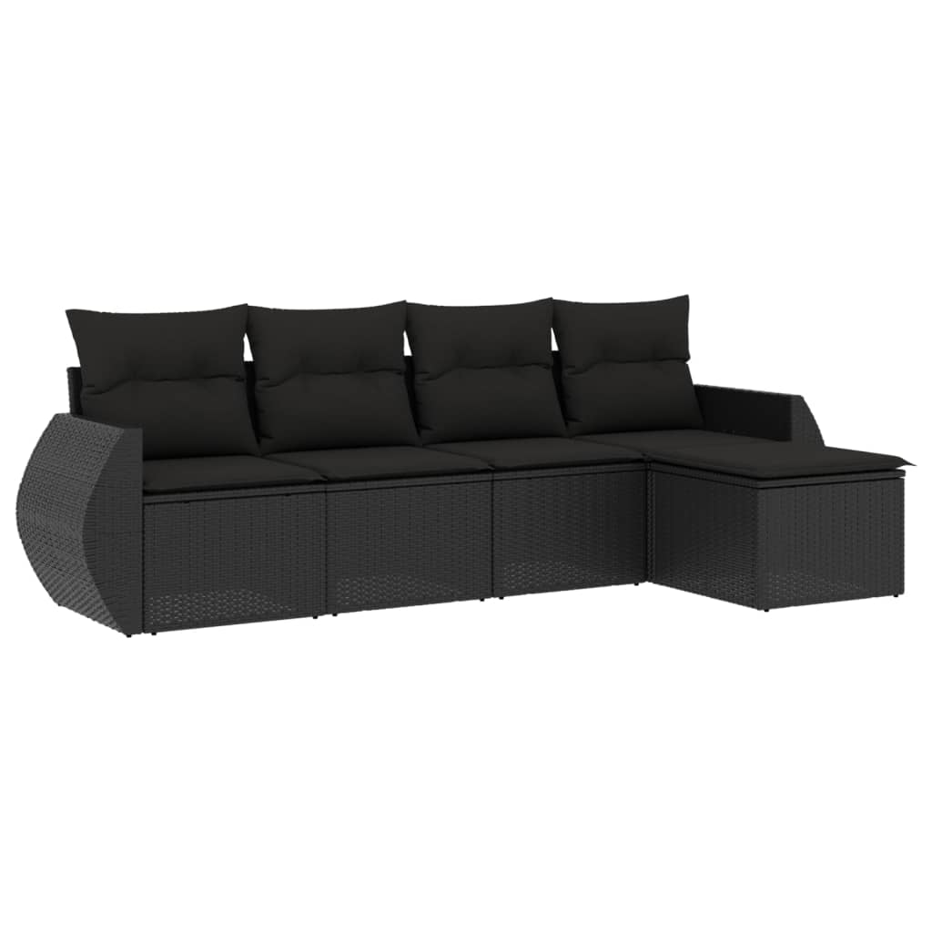 5-delige Loungeset met kussens poly rattan zwart Tuinsets | Creëer jouw Trendy Thuis | Gratis bezorgd & Retour | Trendy.nl