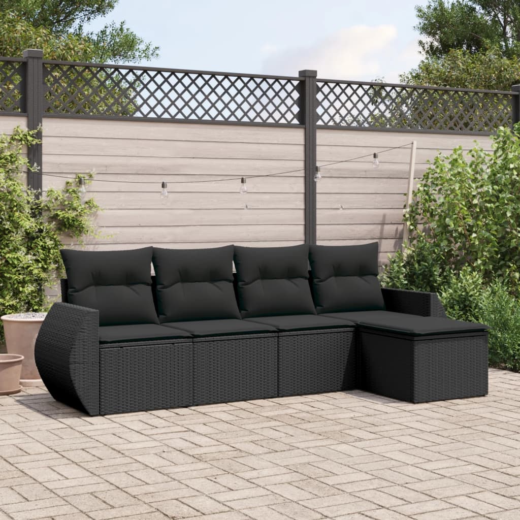 5-delige Loungeset met kussens poly rattan zwart Tuinsets | Creëer jouw Trendy Thuis | Gratis bezorgd & Retour | Trendy.nl