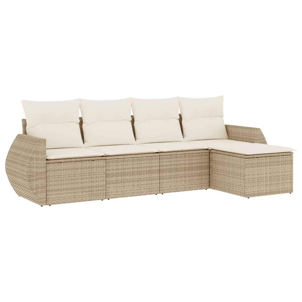 5-delige Loungeset met kussens poly rattan beige