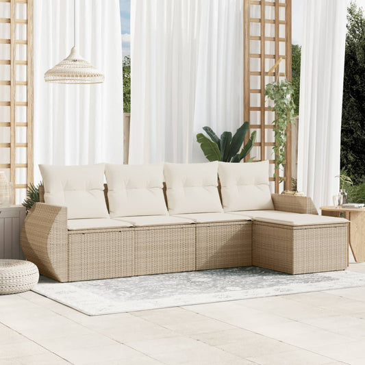 5-delige Loungeset met kussens poly rattan beige