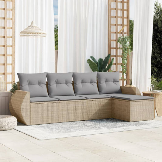 5-delige Loungeset met kussens poly rattan beige Tuinsets | Creëer jouw Trendy Thuis | Gratis bezorgd & Retour | Trendy.nl