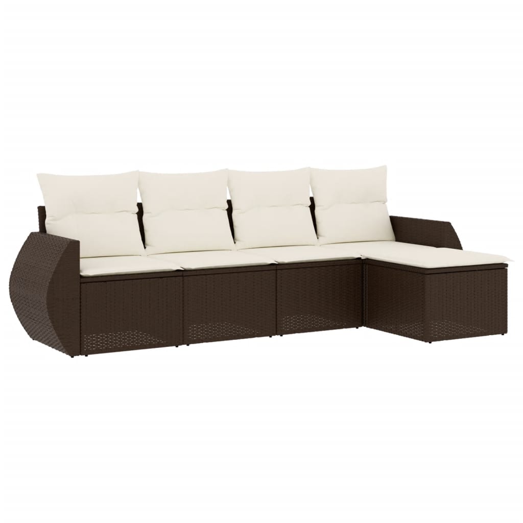 5-delige Loungeset met kussens poly rattan bruin