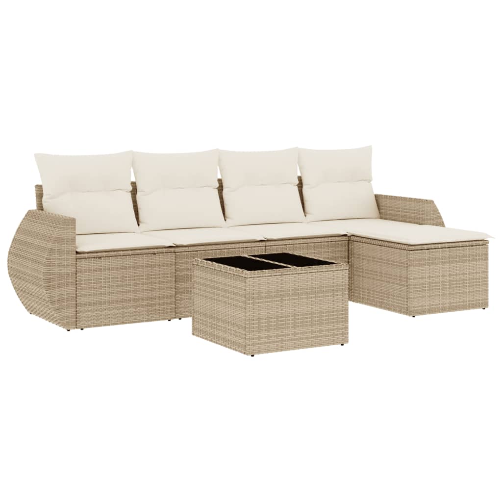 6-delige Loungeset met kussens poly rattan beige