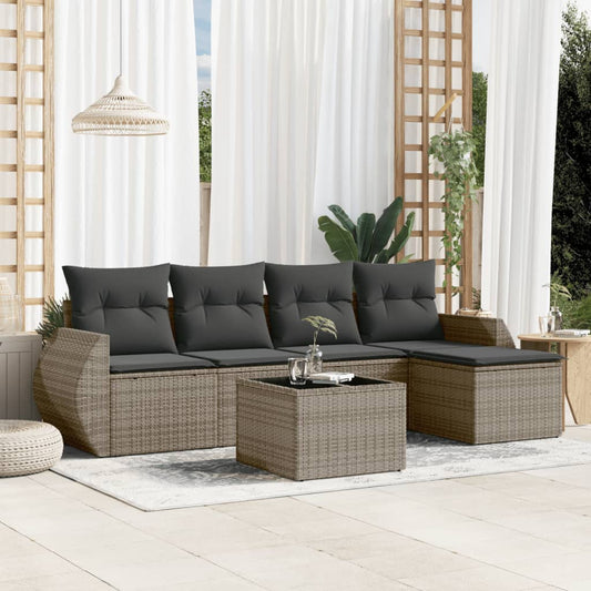 6-delige Loungeset met kussens poly rattan grijs Tuinsets | Creëer jouw Trendy Thuis | Gratis bezorgd & Retour | Trendy.nl