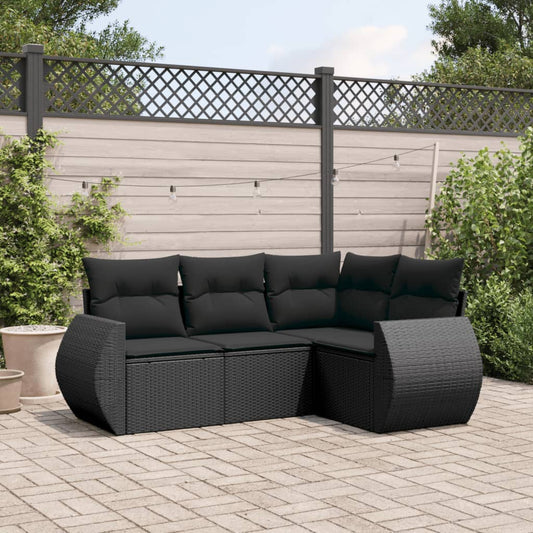 4-delige Loungeset met kussens poly rattan zwart Tuinsets | Creëer jouw Trendy Thuis | Gratis bezorgd & Retour | Trendy.nl