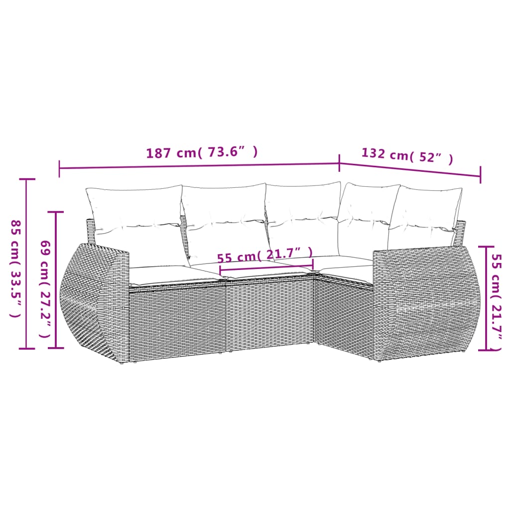 4-delige Loungeset met kussens poly rattan zwart Tuinsets | Creëer jouw Trendy Thuis | Gratis bezorgd & Retour | Trendy.nl