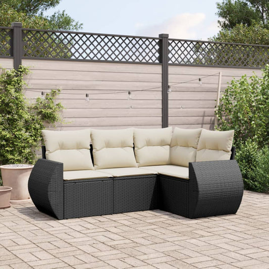 4-delige Loungeset met kussens poly rattan zwart Tuinsets | Creëer jouw Trendy Thuis | Gratis bezorgd & Retour | Trendy.nl