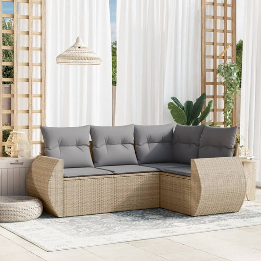 4-delige Loungeset met kussens poly rattan beige Tuinsets | Creëer jouw Trendy Thuis | Gratis bezorgd & Retour | Trendy.nl