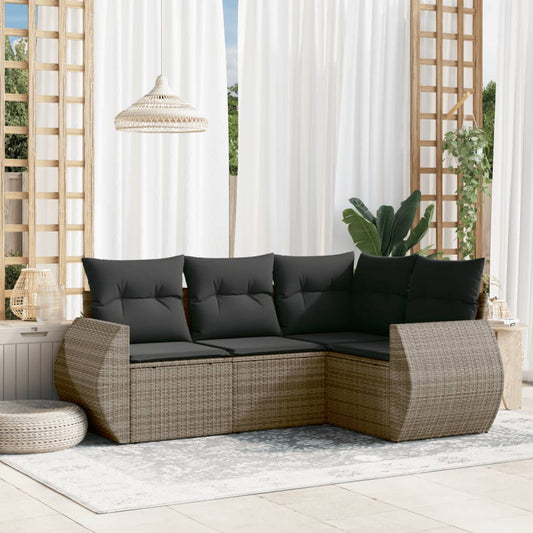 4-delige Loungeset met kussens poly rattan grijs Tuinsets | Creëer jouw Trendy Thuis | Gratis bezorgd & Retour | Trendy.nl