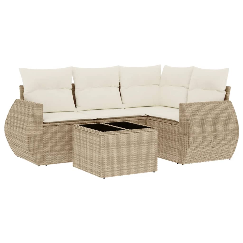 5-delige Loungeset met kussens poly rattan beige