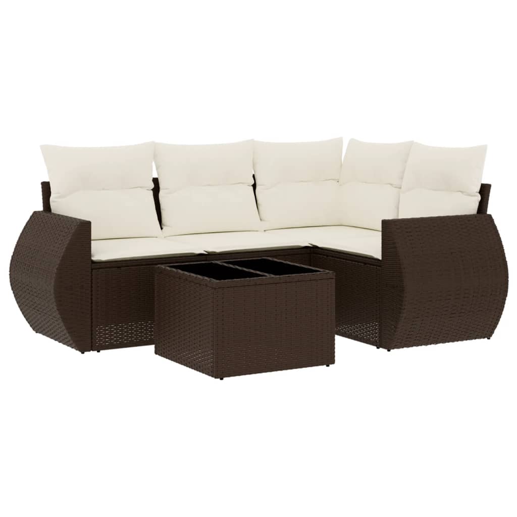 5-delige Loungeset met kussens poly rattan bruin