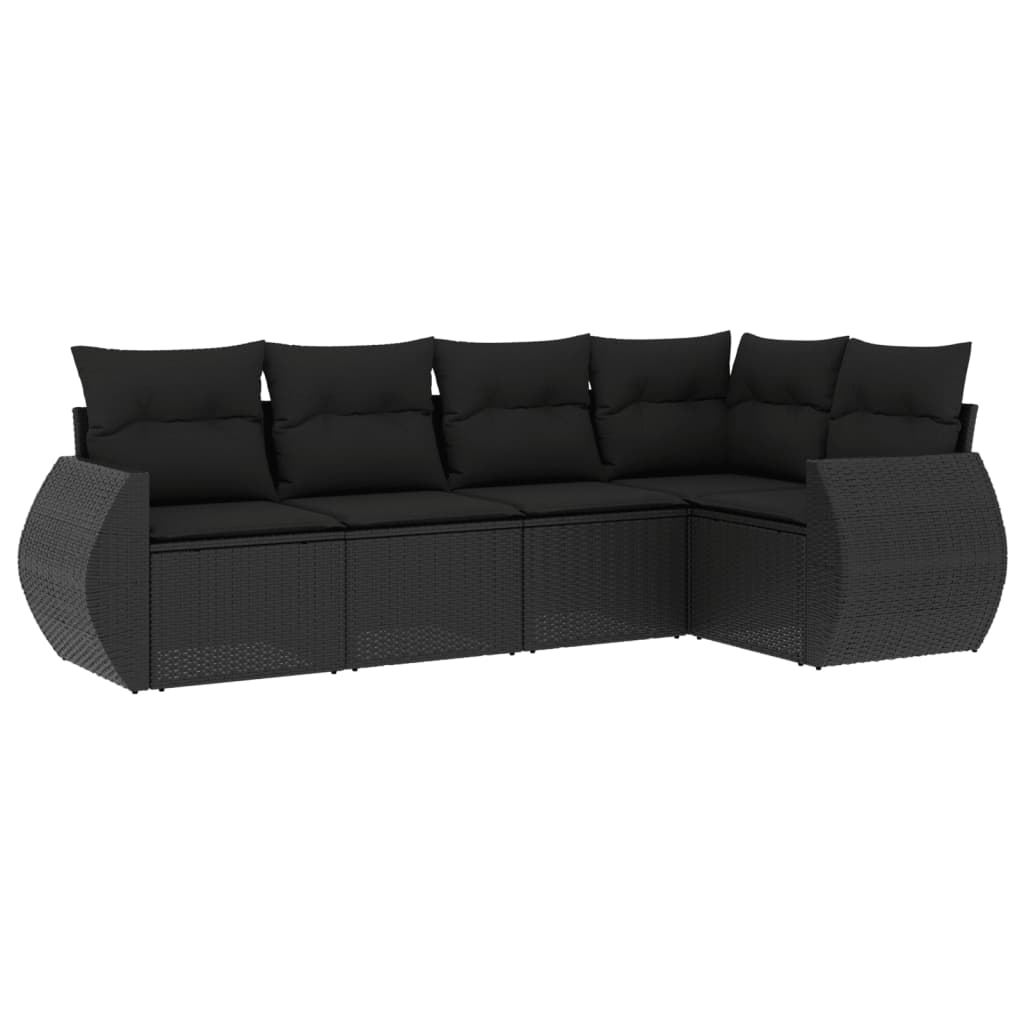 5-delige Loungeset met kussens poly rattan zwart Tuinsets | Creëer jouw Trendy Thuis | Gratis bezorgd & Retour | Trendy.nl