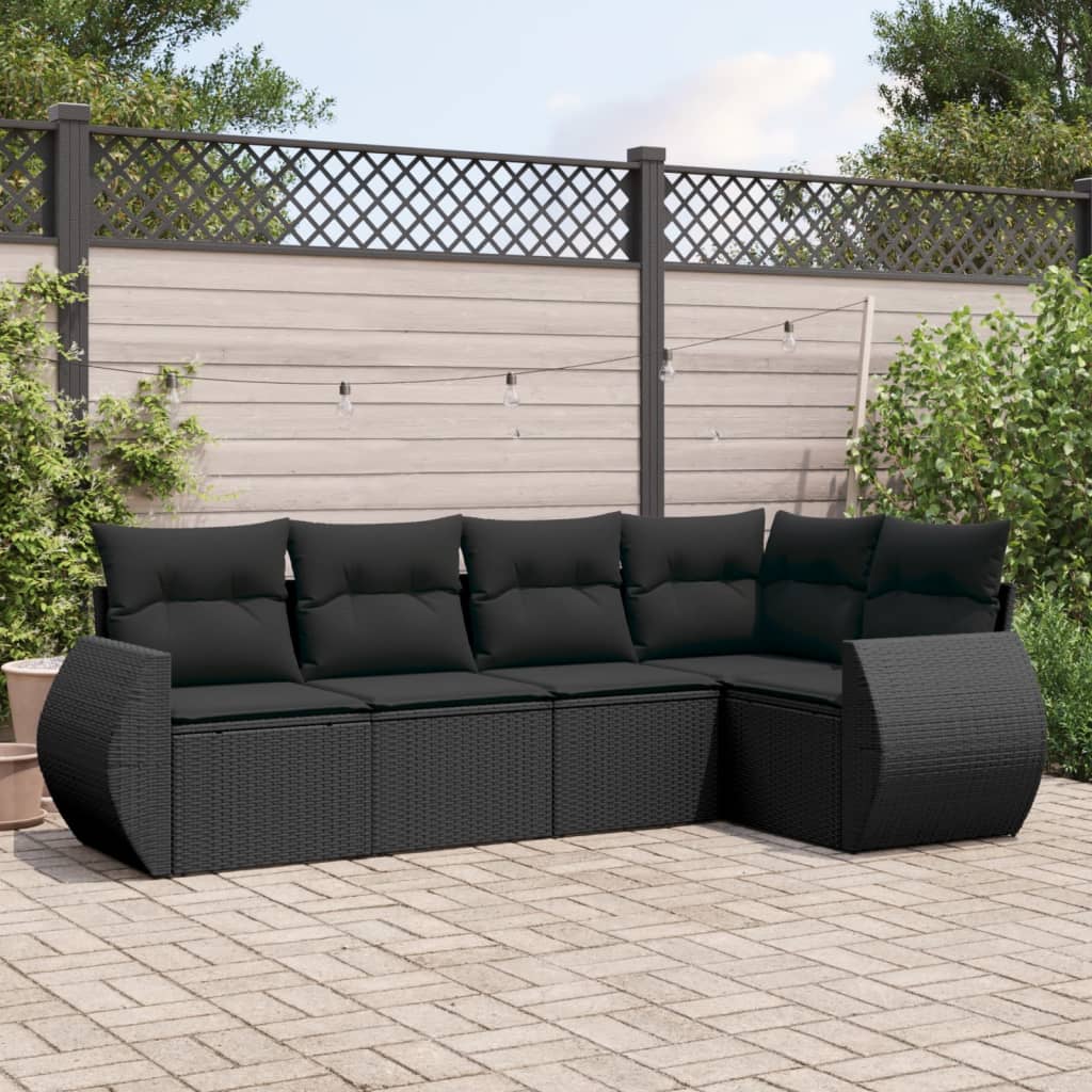 5-delige Loungeset met kussens poly rattan zwart Tuinsets | Creëer jouw Trendy Thuis | Gratis bezorgd & Retour | Trendy.nl