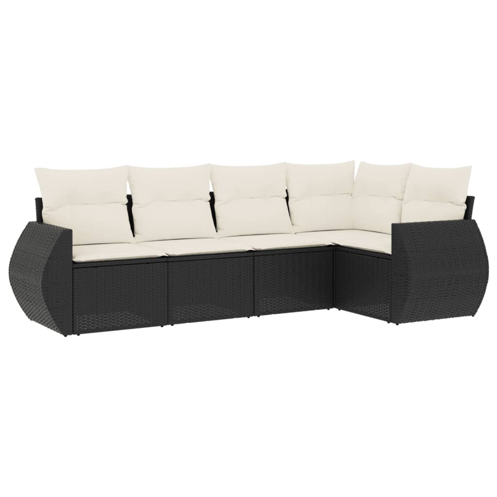 5-delige Loungeset met kussens poly rattan zwart Tuinsets | Creëer jouw Trendy Thuis | Gratis bezorgd & Retour | Trendy.nl