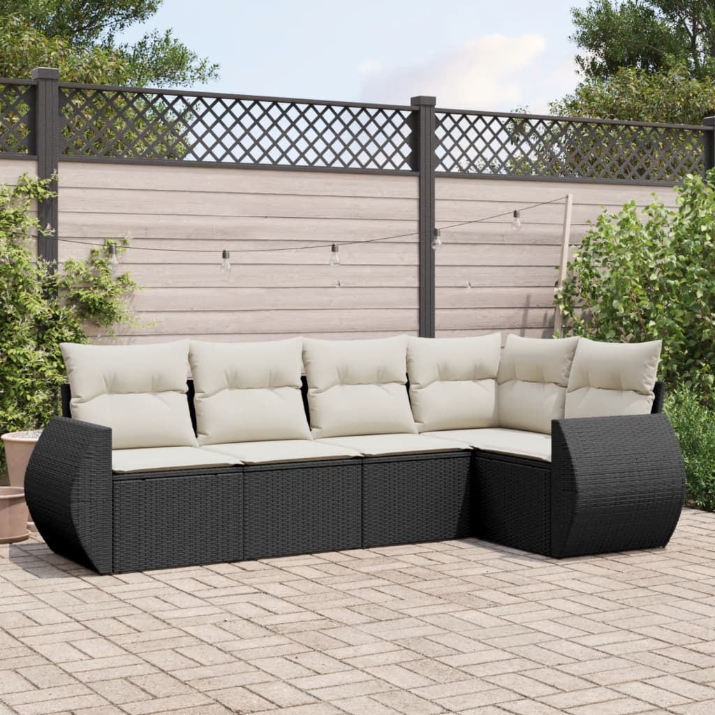 5-delige Loungeset met kussens poly rattan zwart Tuinsets | Creëer jouw Trendy Thuis | Gratis bezorgd & Retour | Trendy.nl