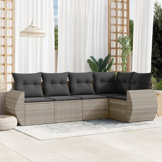 5-delige Loungeset met kussens poly rattan lichtgrijs Tuinsets | Creëer jouw Trendy Thuis | Gratis bezorgd & Retour | Trendy.nl