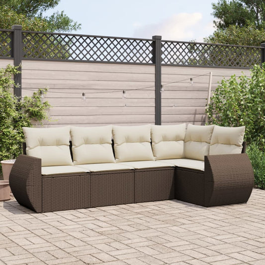 5-delige Loungeset met kussens poly rattan bruin