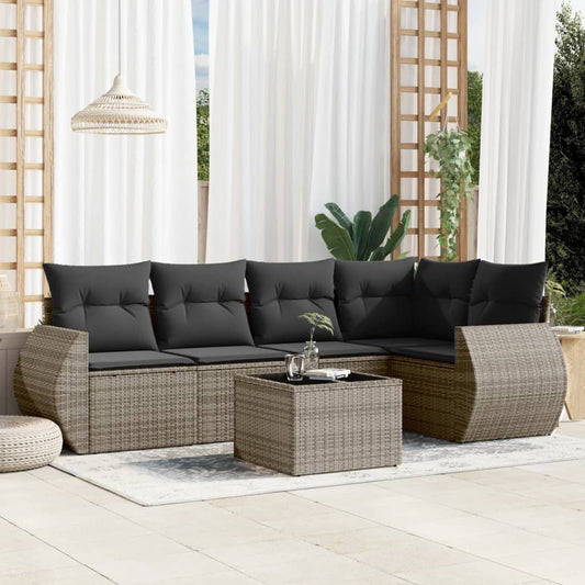 6-delige Loungeset met kussens poly rattan grijs Tuinsets | Creëer jouw Trendy Thuis | Gratis bezorgd & Retour | Trendy.nl