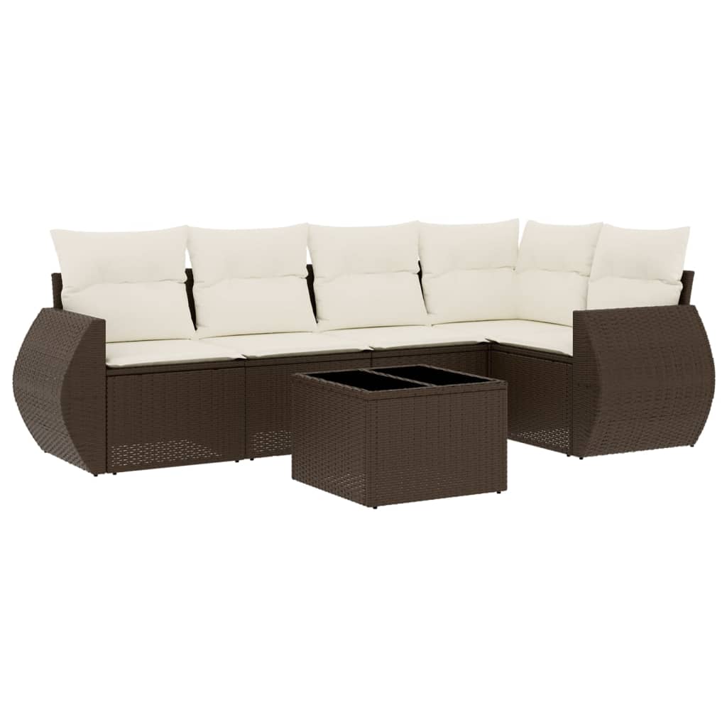 6-delige Loungeset met kussens poly rattan bruin