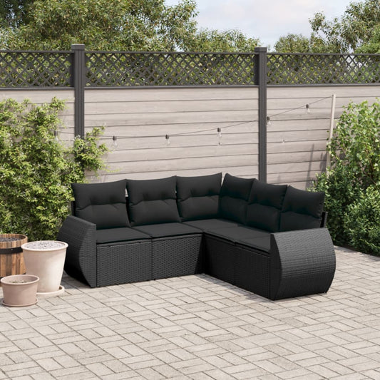 5-delige Loungeset met kussens poly rattan zwart Tuinsets | Creëer jouw Trendy Thuis | Gratis bezorgd & Retour | Trendy.nl