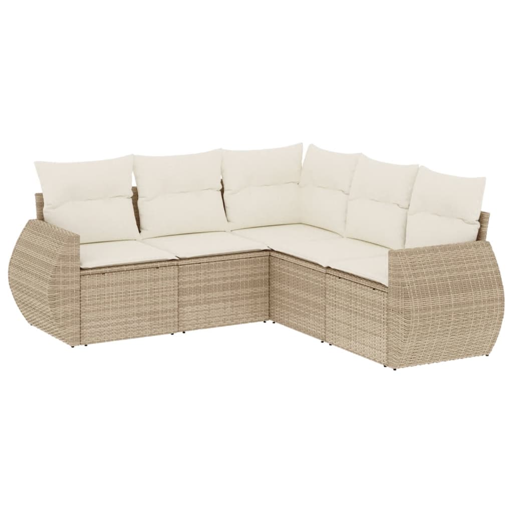 5-delige Loungeset met kussens poly rattan beige